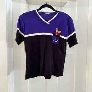 Vintage Women's Winnie the Pooh Honey Pocket V Neck T Shirt Sweater Purple